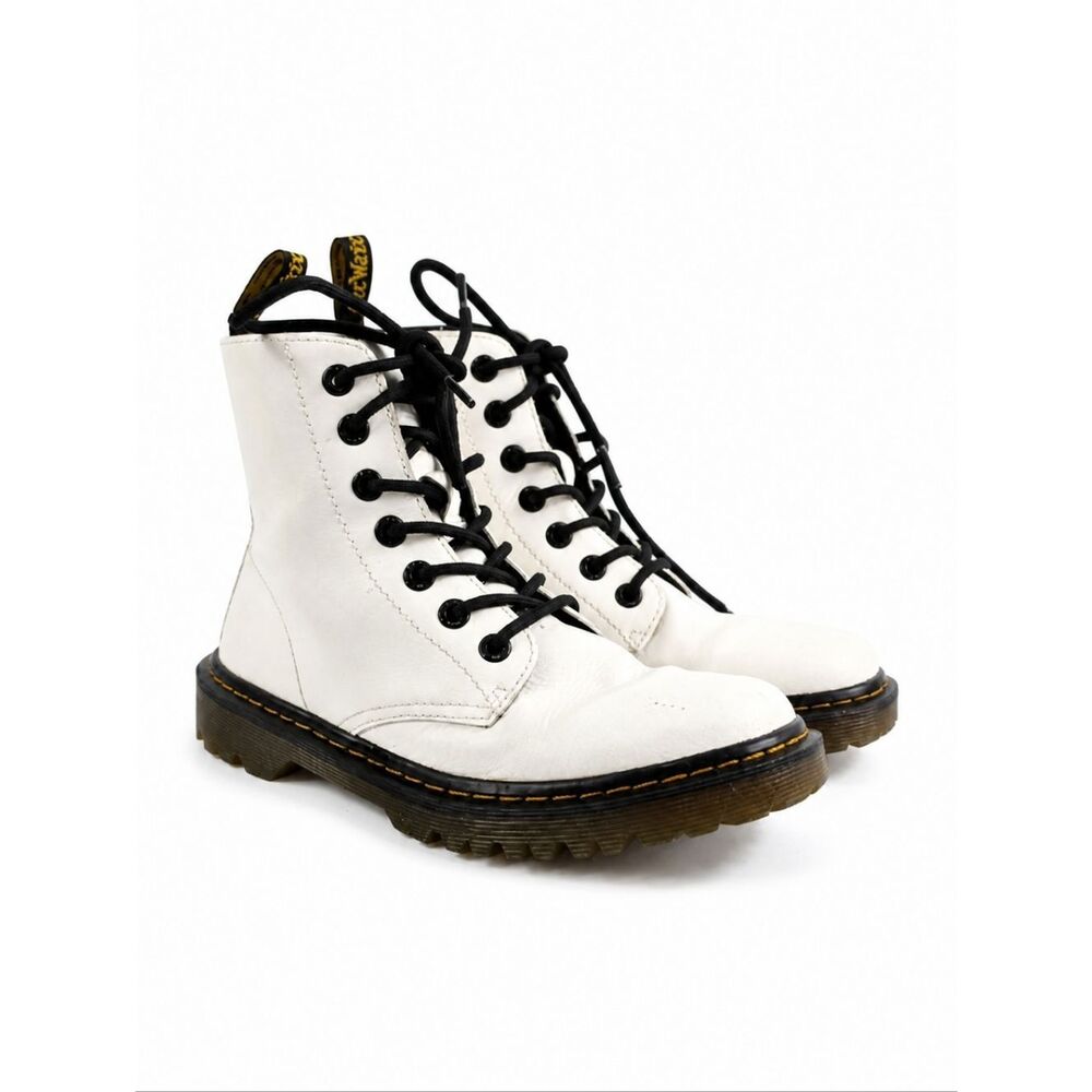 Dr. Martens Luana White Leather Lace Up Combat Ankle Boots Size 8